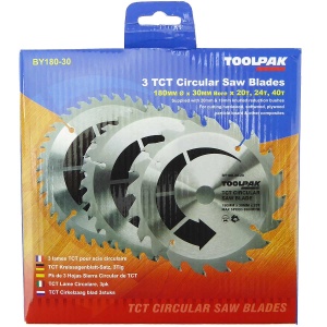 180mm x 30mm TCT Circular Saw Blades Pack of 3